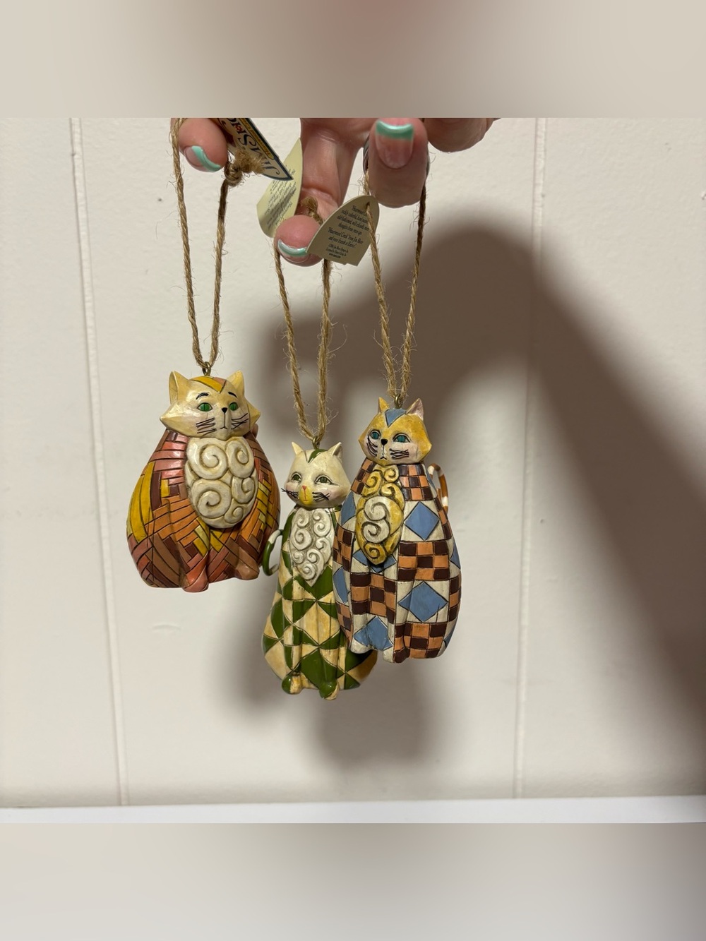 Set 3 Jim Shore Heartwood Creek Ornaments Felicity Elijah Abigail Patchwork Cats